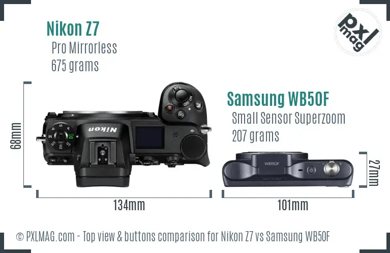 Nikon Z7 vs Samsung WB50F top view buttons comparison