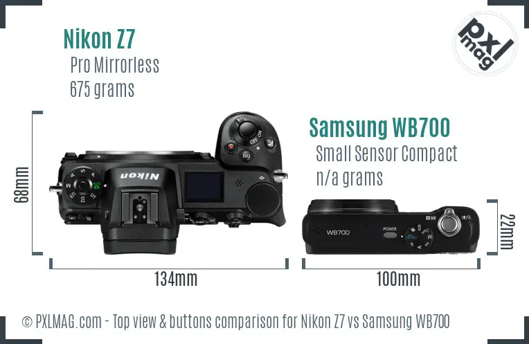Nikon Z7 vs Samsung WB700 top view buttons comparison Nikon Z7 vs Samsung WB700 top view buttons comparison