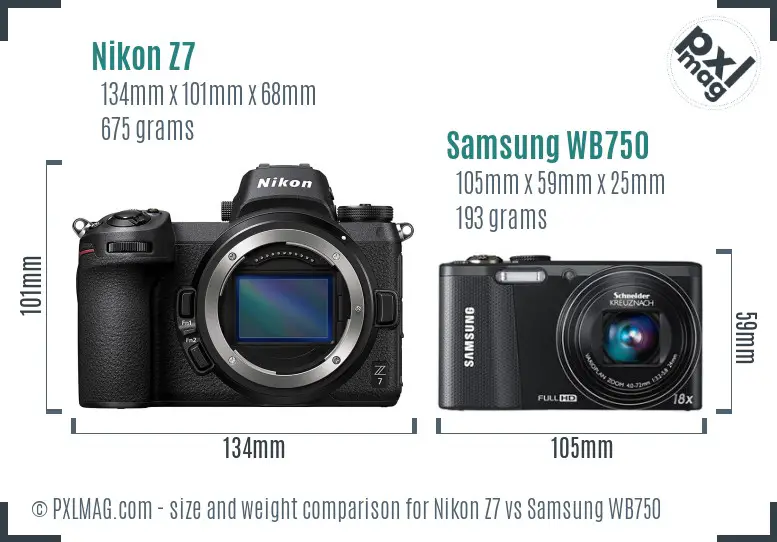 Nikon Z7 vs Samsung WB750 size comparison