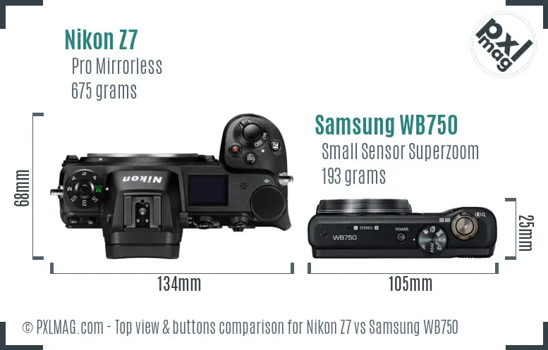 Nikon Z7 vs Samsung WB750 top view buttons comparison