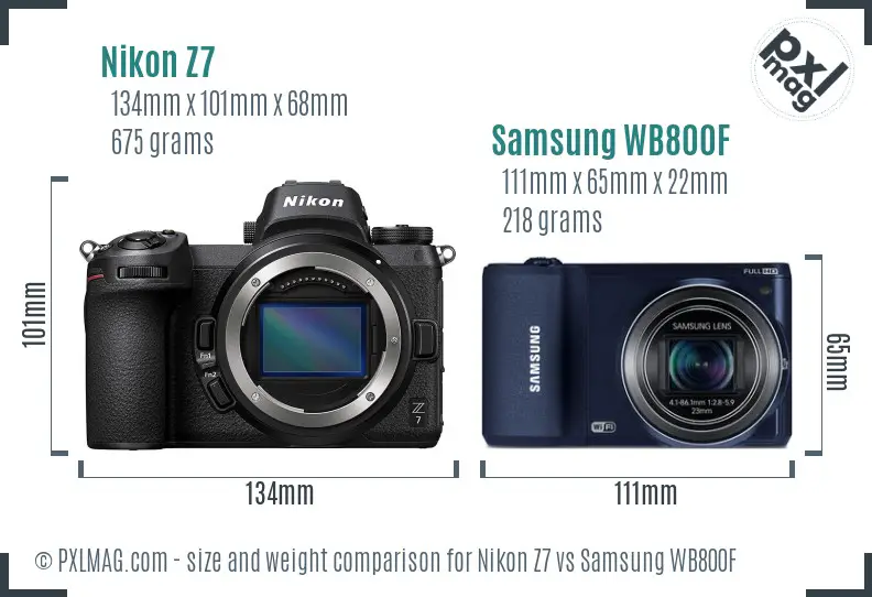 Nikon Z7 vs Samsung WB800F size comparison