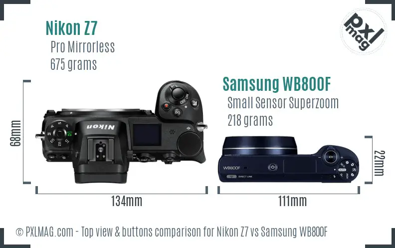 Nikon Z7 vs Samsung WB800F top view buttons comparison