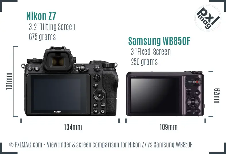 Nikon Z7 vs Samsung WB850F Screen and Viewfinder comparison