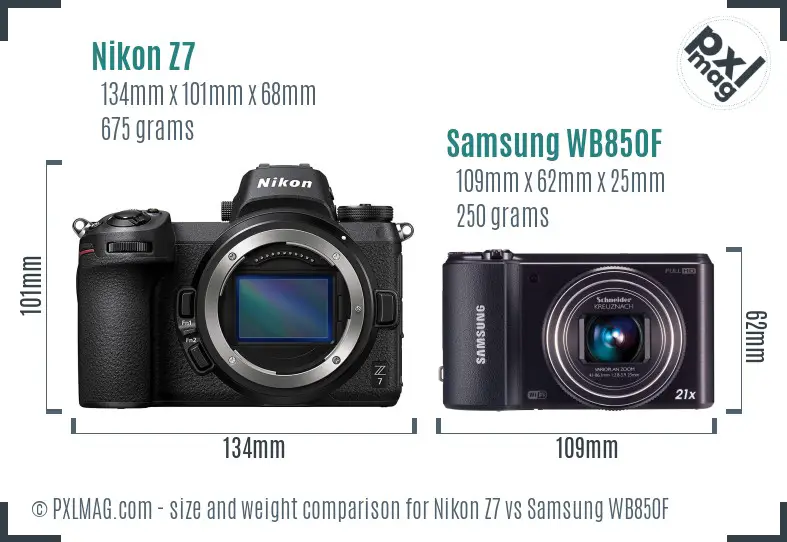 Nikon Z7 vs Samsung WB850F size comparison