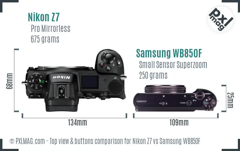 Nikon Z7 vs Samsung WB850F top view buttons comparison