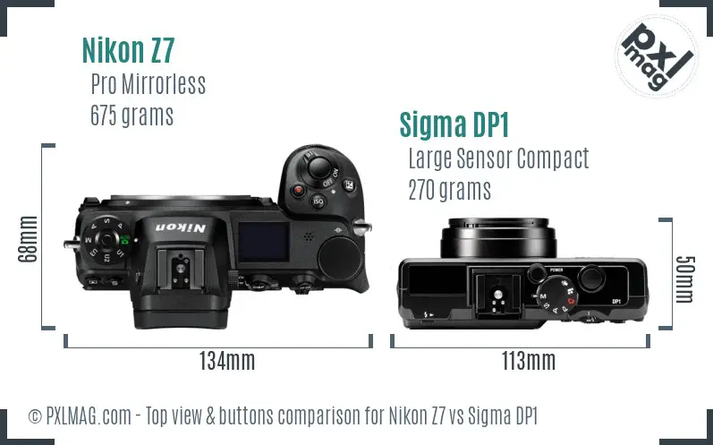 Nikon Z7 vs Sigma DP1 top view buttons comparison