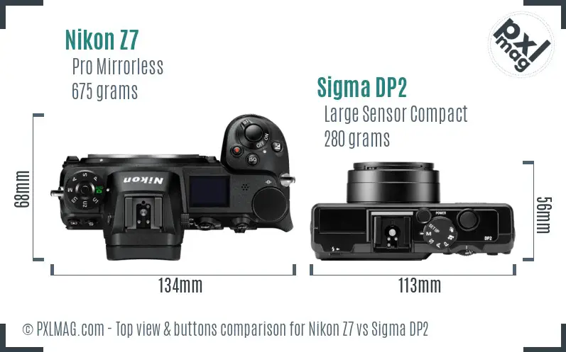 Nikon Z7 vs Sigma DP2 top view buttons comparison