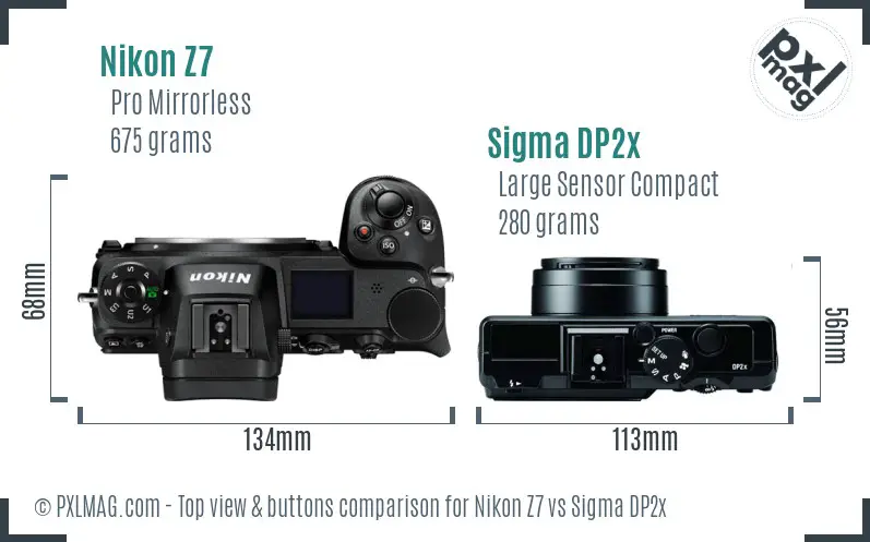 Nikon Z7 vs Sigma DP2x top view buttons comparison
