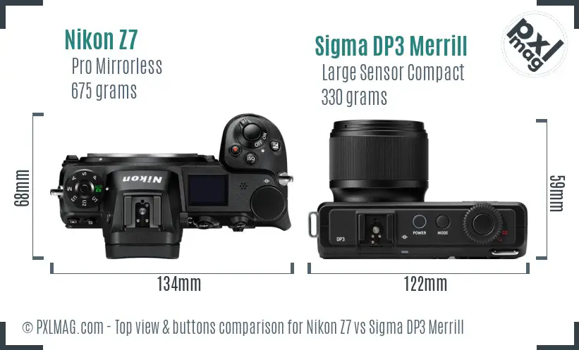 Nikon Z7 vs Sigma DP3 Merrill top view buttons comparison