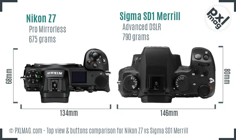 Nikon Z7 vs Sigma SD1 Merrill top view buttons comparison