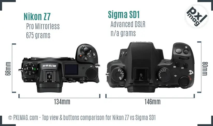 Nikon Z7 vs Sigma SD1 top view buttons comparison