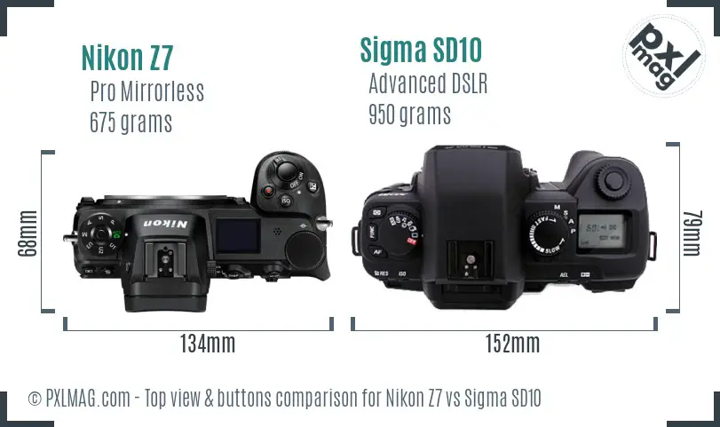 Nikon Z7 vs Sigma SD10 top view buttons comparison