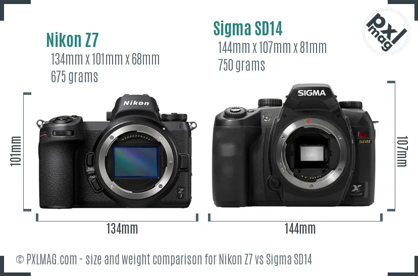 Nikon Z7 vs Sigma SD14 size comparison