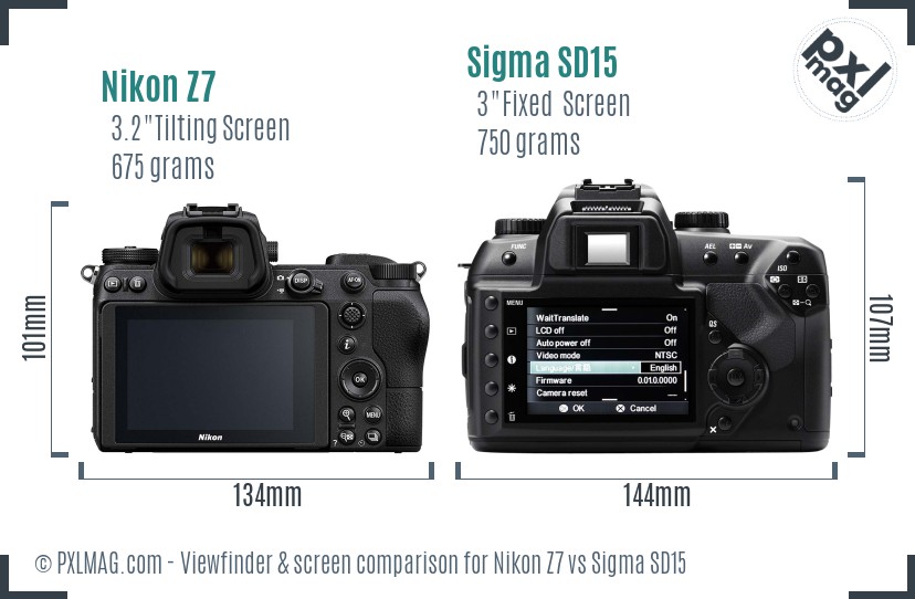 Nikon Z7 vs Sigma SD15 Screen and Viewfinder comparison