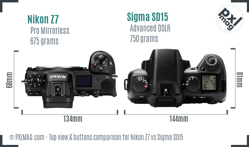 Nikon Z7 vs Sigma SD15 top view buttons comparison