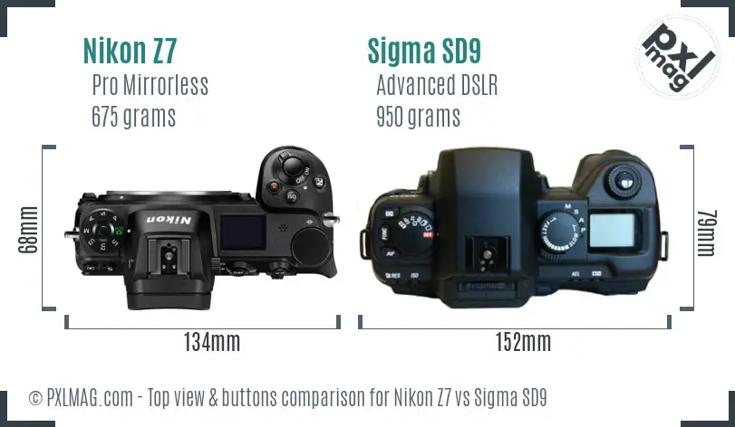 Nikon Z7 vs Sigma SD9 top view buttons comparison