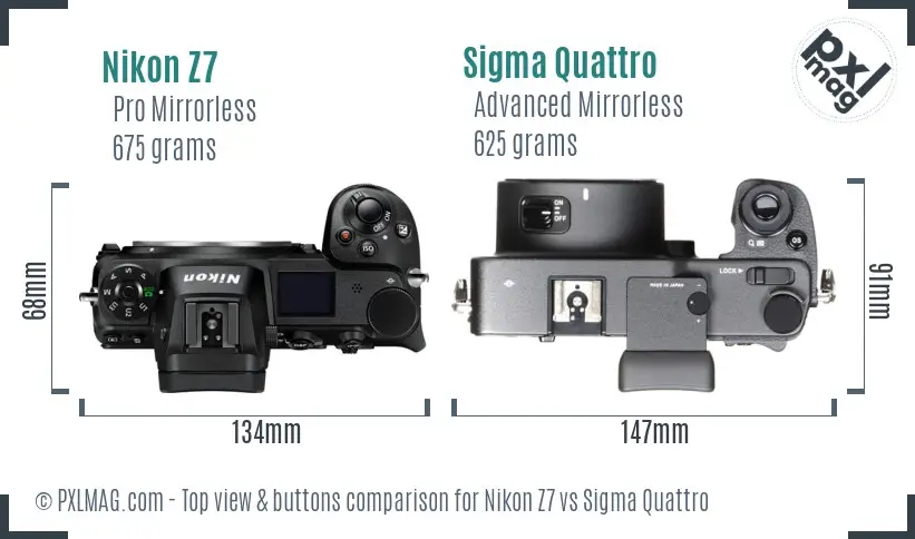 Nikon Z7 vs Sigma Quattro top view buttons comparison