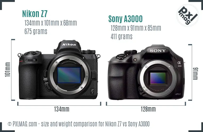 Nikon Z7 vs Sony A3000 size comparison