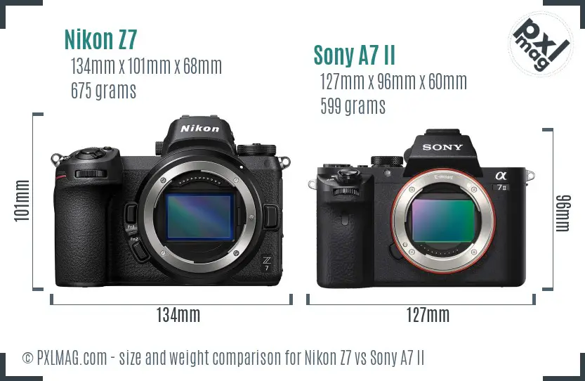 Nikon Z7 vs Sony A7 II size comparison