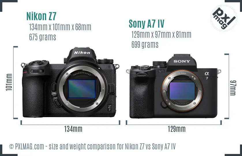 Nikon Z7 vs Sony A7 IV size comparison