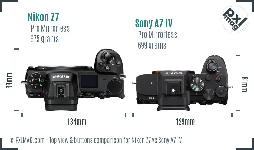 Nikon Z7 vs Sony A7 IV top view buttons comparison