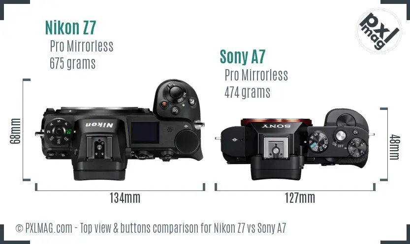 Nikon Z7 vs Sony A7 top view buttons comparison