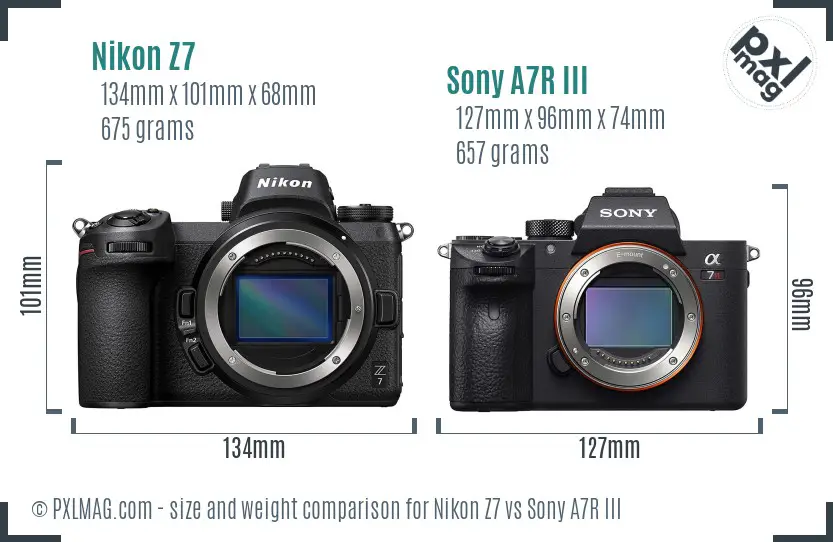 Nikon Z7 vs Sony A7R III size comparison