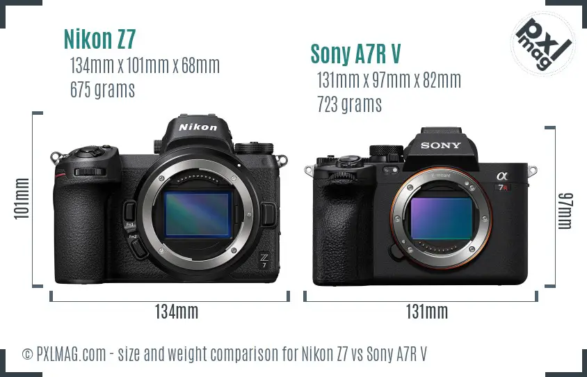 Nikon Z7 vs Sony A7R V size comparison