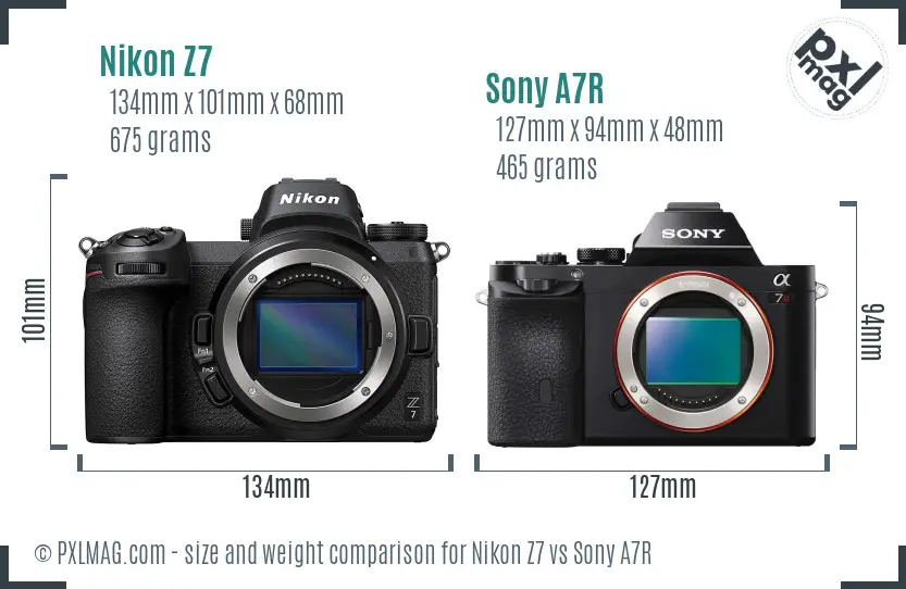 Nikon Z7 vs Sony A7R size comparison