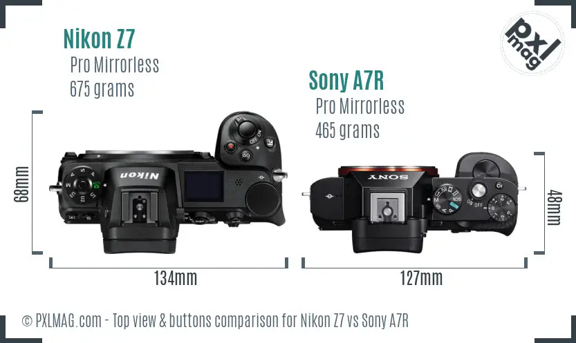 Nikon Z7 vs Sony A7R top view buttons comparison