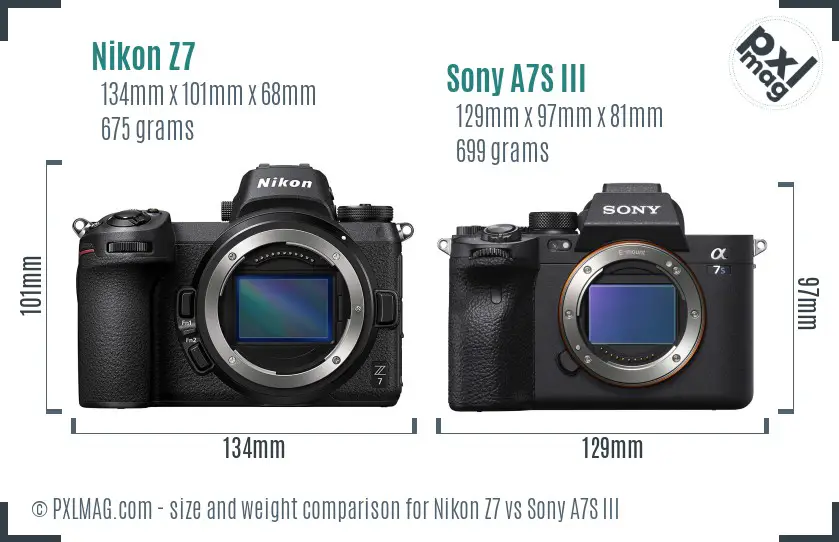Nikon Z7 vs Sony A7S III size comparison
