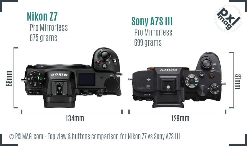 Nikon Z7 vs Sony A7S III top view buttons comparison
