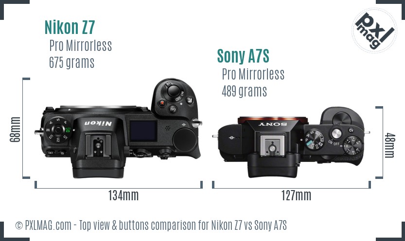 Nikon Z7 vs Sony A7S top view buttons comparison