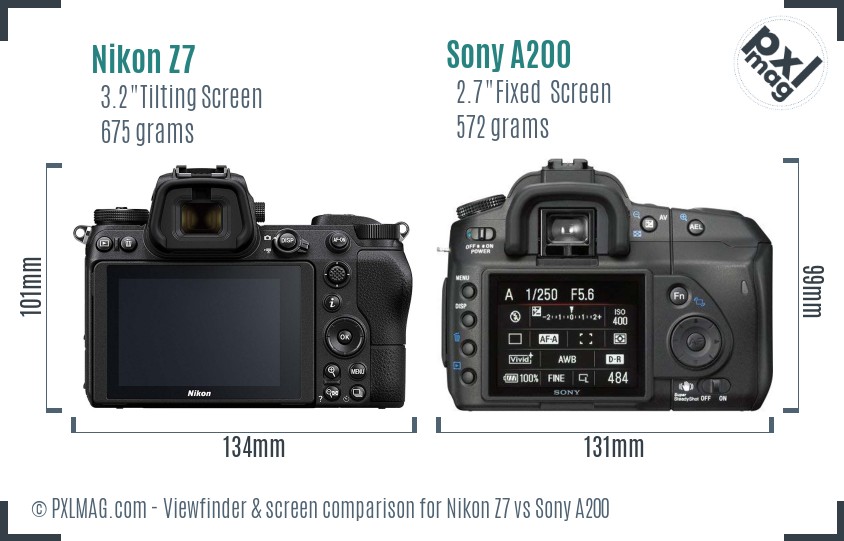 Nikon Z7 vs Sony A200 Screen and Viewfinder comparison