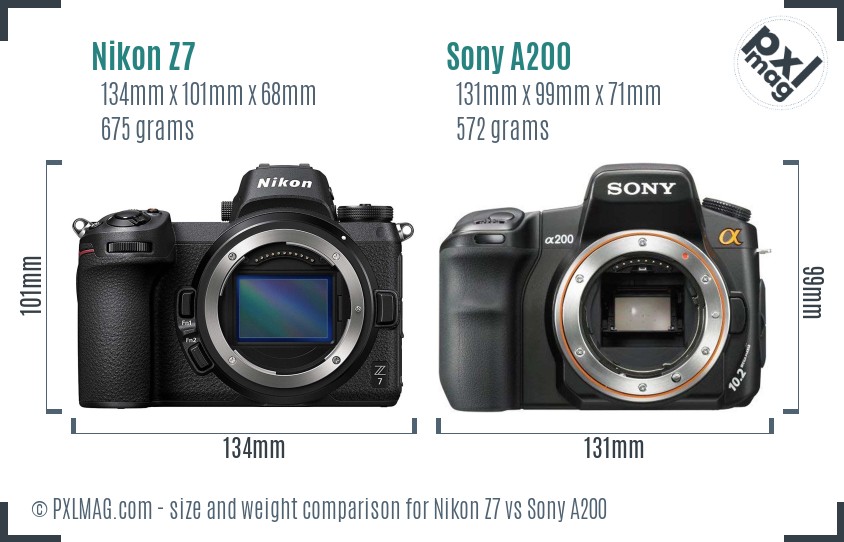 Nikon Z7 vs Sony A200 size comparison