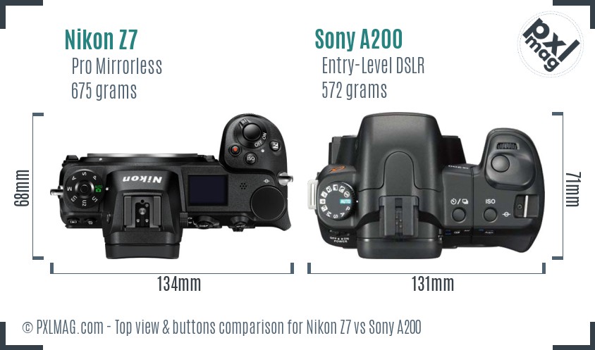 Nikon Z7 vs Sony A200 top view buttons comparison