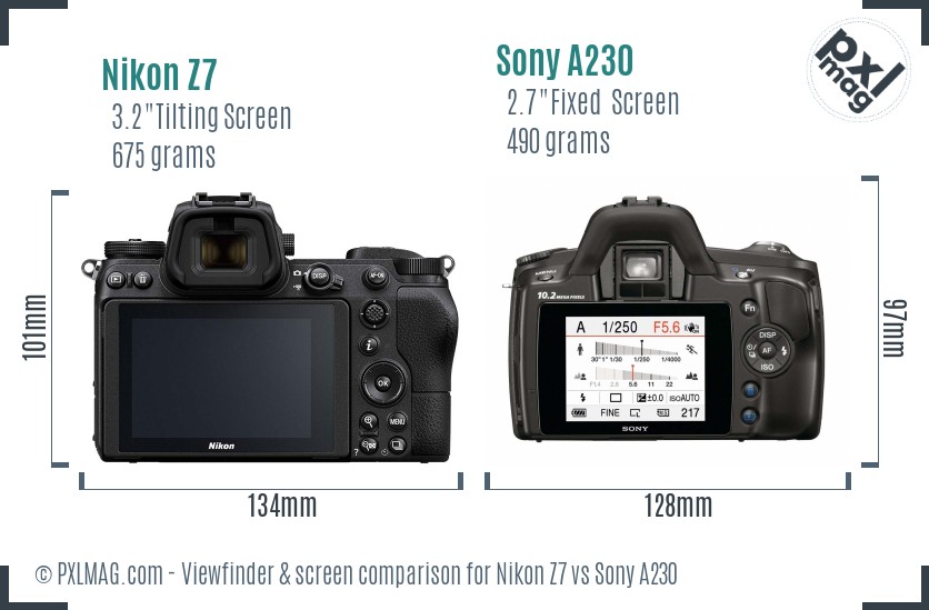 Nikon Z7 vs Sony A230 Screen and Viewfinder comparison