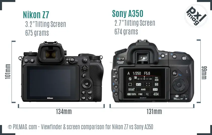 Nikon Z7 vs Sony A350 Screen and Viewfinder comparison