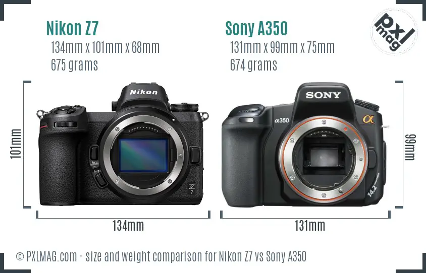 Nikon Z7 vs Sony A350 size comparison