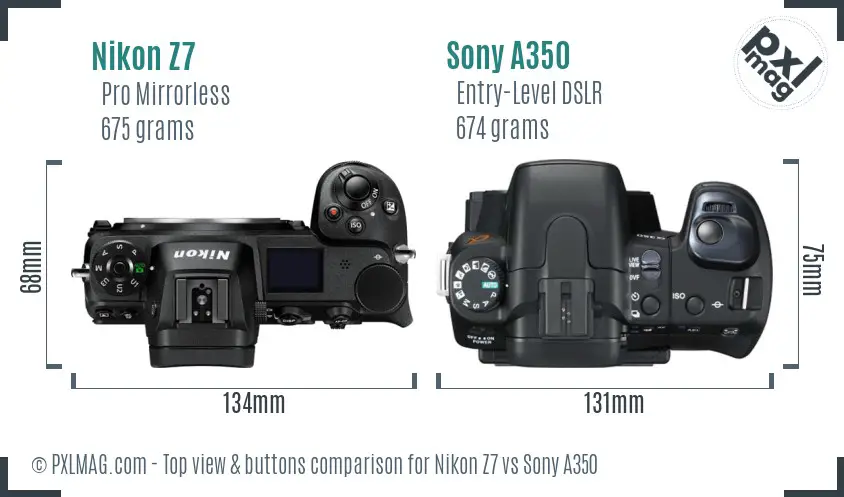 Nikon Z7 vs Sony A350 top view buttons comparison