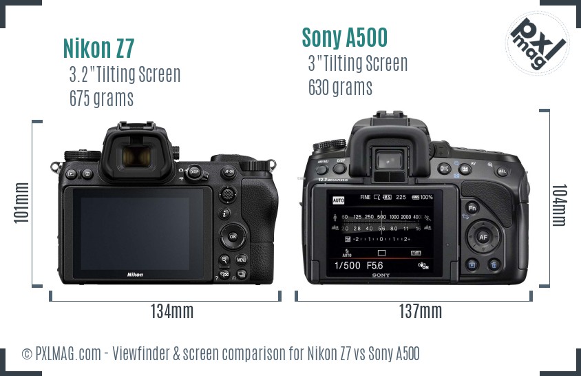 Nikon Z7 vs Sony A500 Screen and Viewfinder comparison