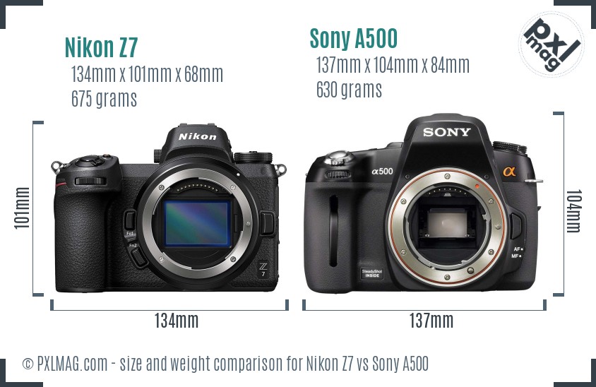 Nikon Z7 vs Sony A500 size comparison