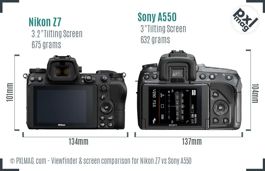 Nikon Z7 vs Sony A550 Screen and Viewfinder comparison