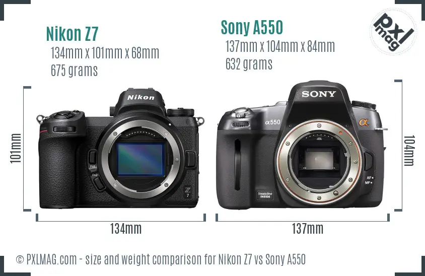 Nikon Z7 vs Sony A550 size comparison