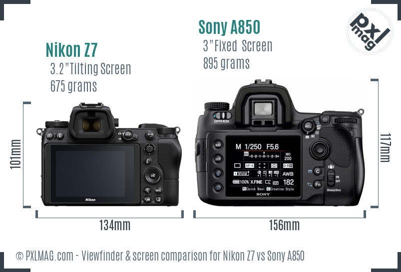 Nikon Z7 vs Sony A850 Screen and Viewfinder comparison