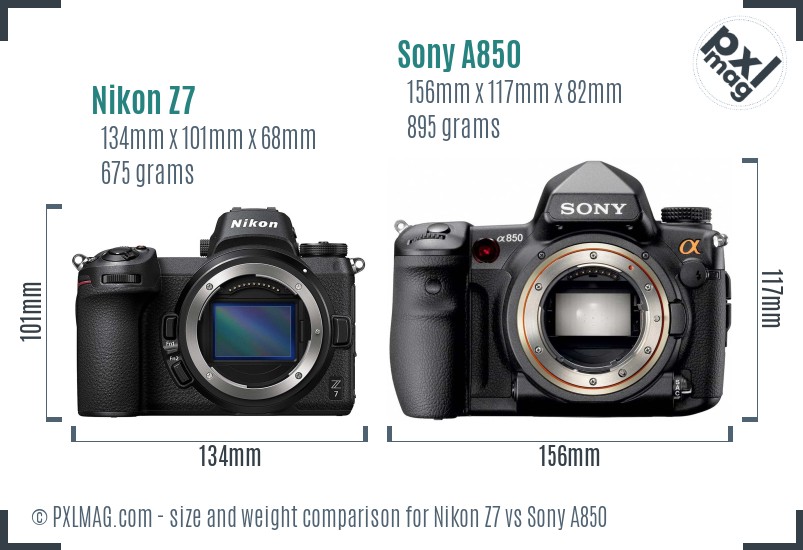 Nikon Z7 vs Sony A850 size comparison