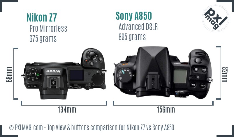 Nikon Z7 vs Sony A850 top view buttons comparison