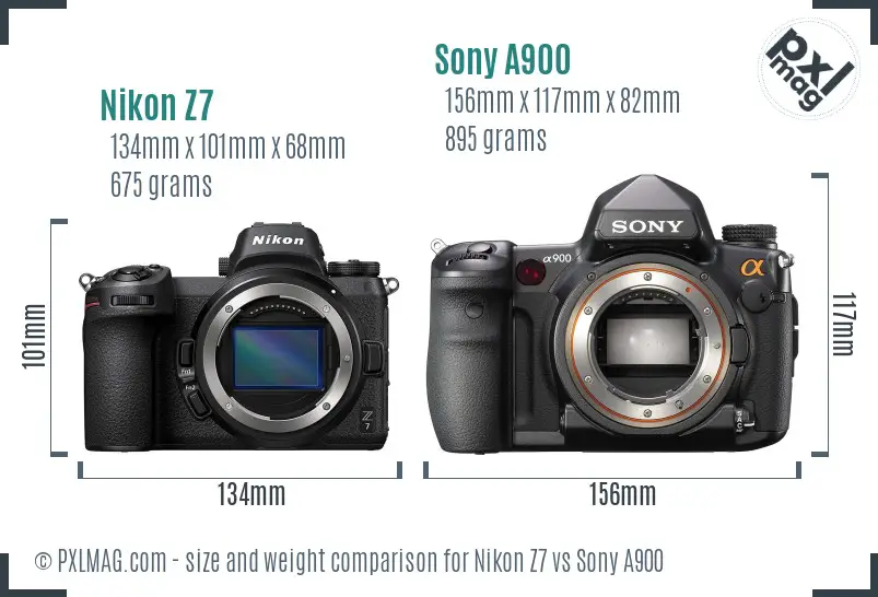 Nikon Z7 vs Sony A900 size comparison