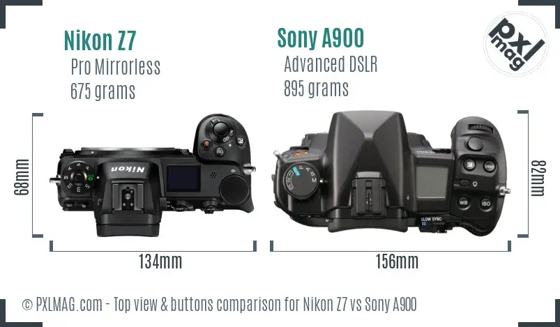 Nikon Z7 vs Sony A900 top view buttons comparison