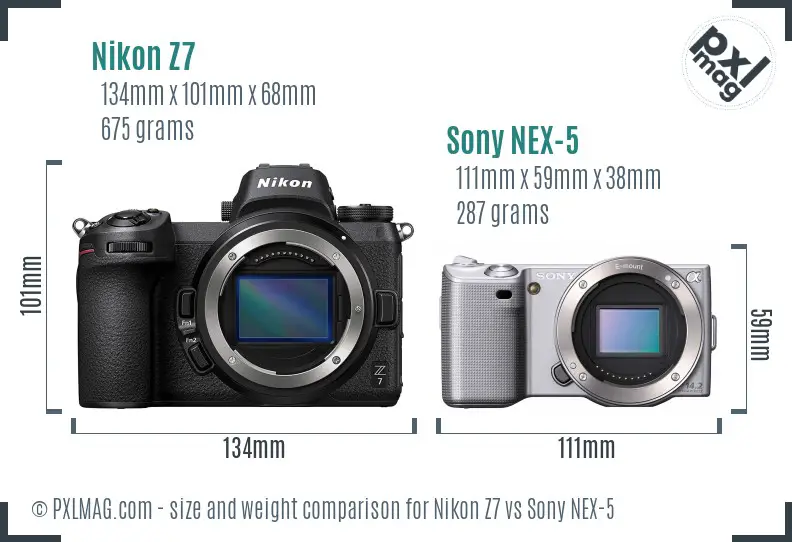 Nikon Z7 vs Sony NEX-5 size comparison Nikon Z7 vs Sony NEX-5 size comparison